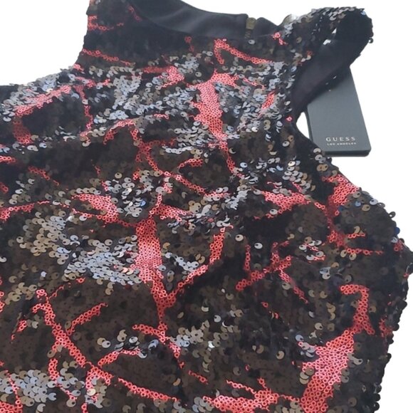 NWT Guess Red Black Sequined Sequins Sparkle Cropped Crop Racerback Tank Top XS - Picture 3 of 7